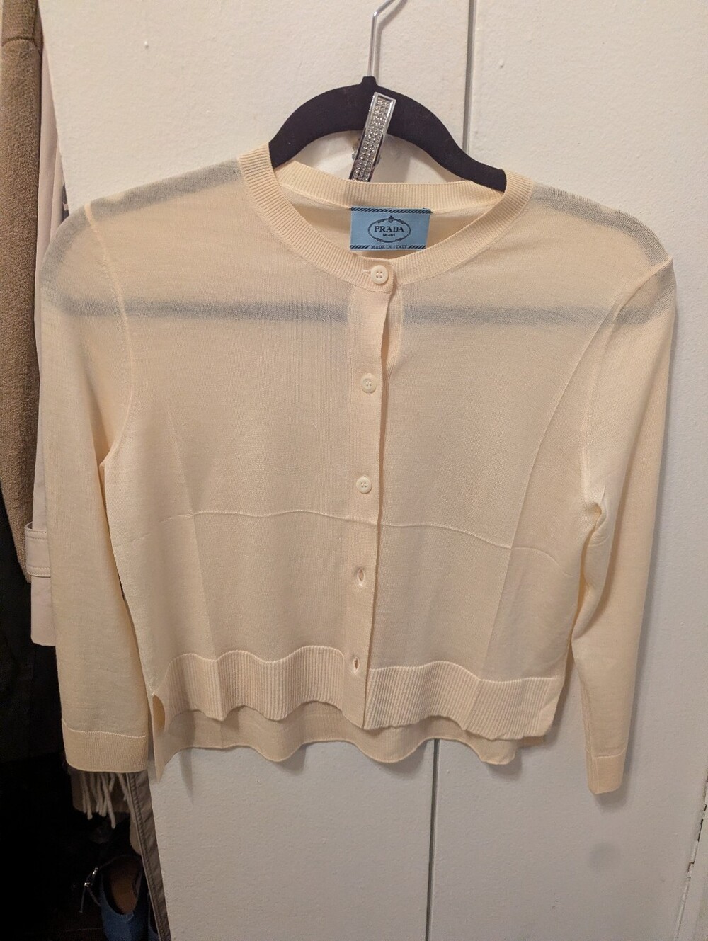 Prada Cream Button-Front Lightweight Cardigan